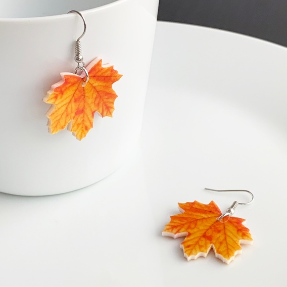 Jewelry - NEW Acrylic Orange Leaf Earrings